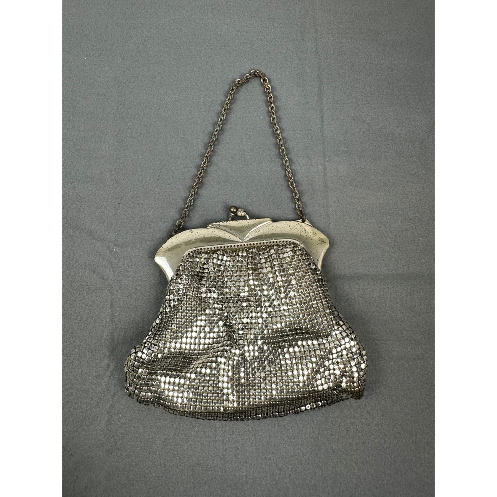 Vintage Whiting & Davis Silver Mesh Evening Bag Purse Art Deco Chain Handle USA